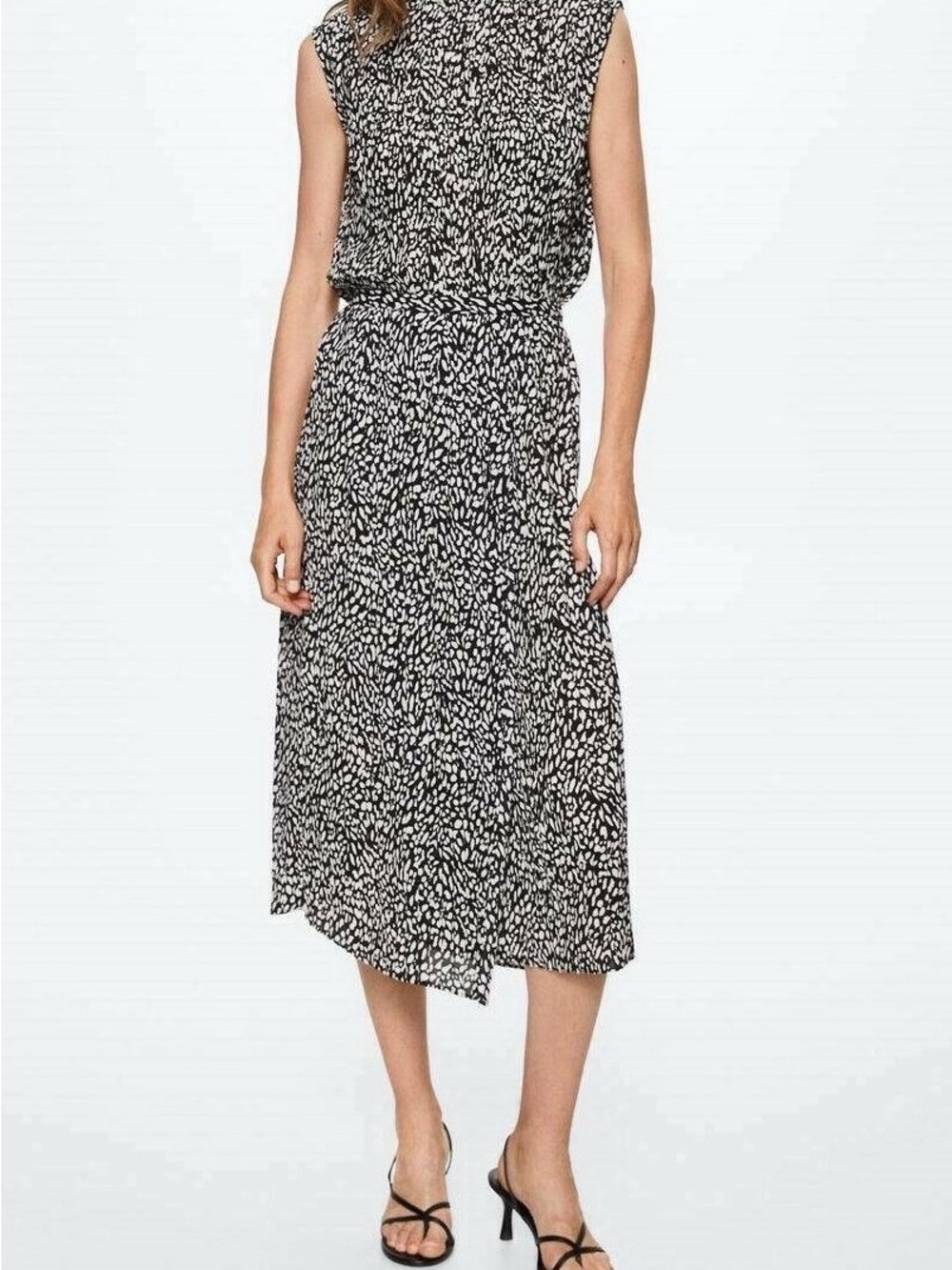 MANGO -Black and White Printed Wrap Midi Skirt Size L